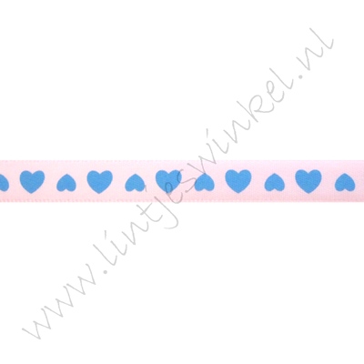 Satijnlint harten 10mm - Roze Blauw