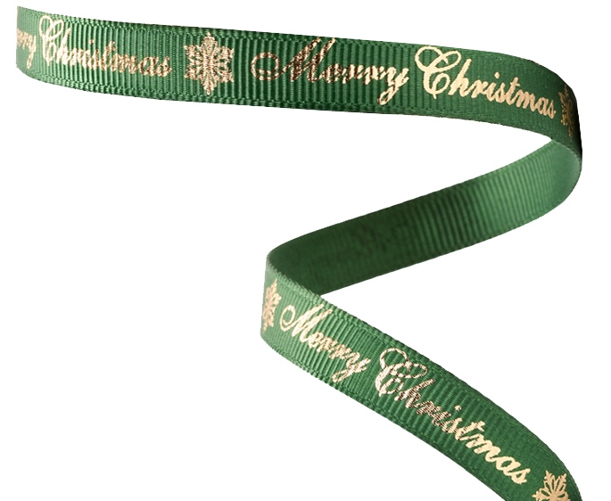 Kerstlint 10mm - Merry Christmas Groen Goud