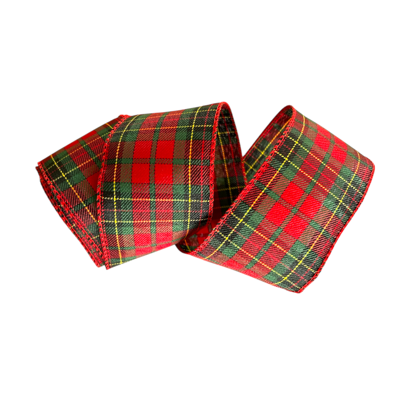 Band mit Drahtkante 63mm -  Webband Karo Tartan Rot Grün Schwarz (Rolle 3 Meter) Band mit Drahtkante 63mm -  Webband Karo Tartan Rot Grün Schwarz (Rolle 3 Meter)