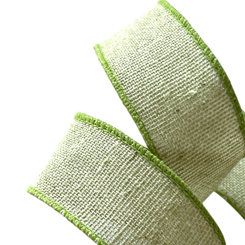 Band mit Drahtkante 38mm - Webband Jute Burlap Look Hell Grün (Rolle 3 Meter) Band mit Drahtkante 38mm - Webband Jute Burlap Look Hell Grün (Rolle 3 Meter)