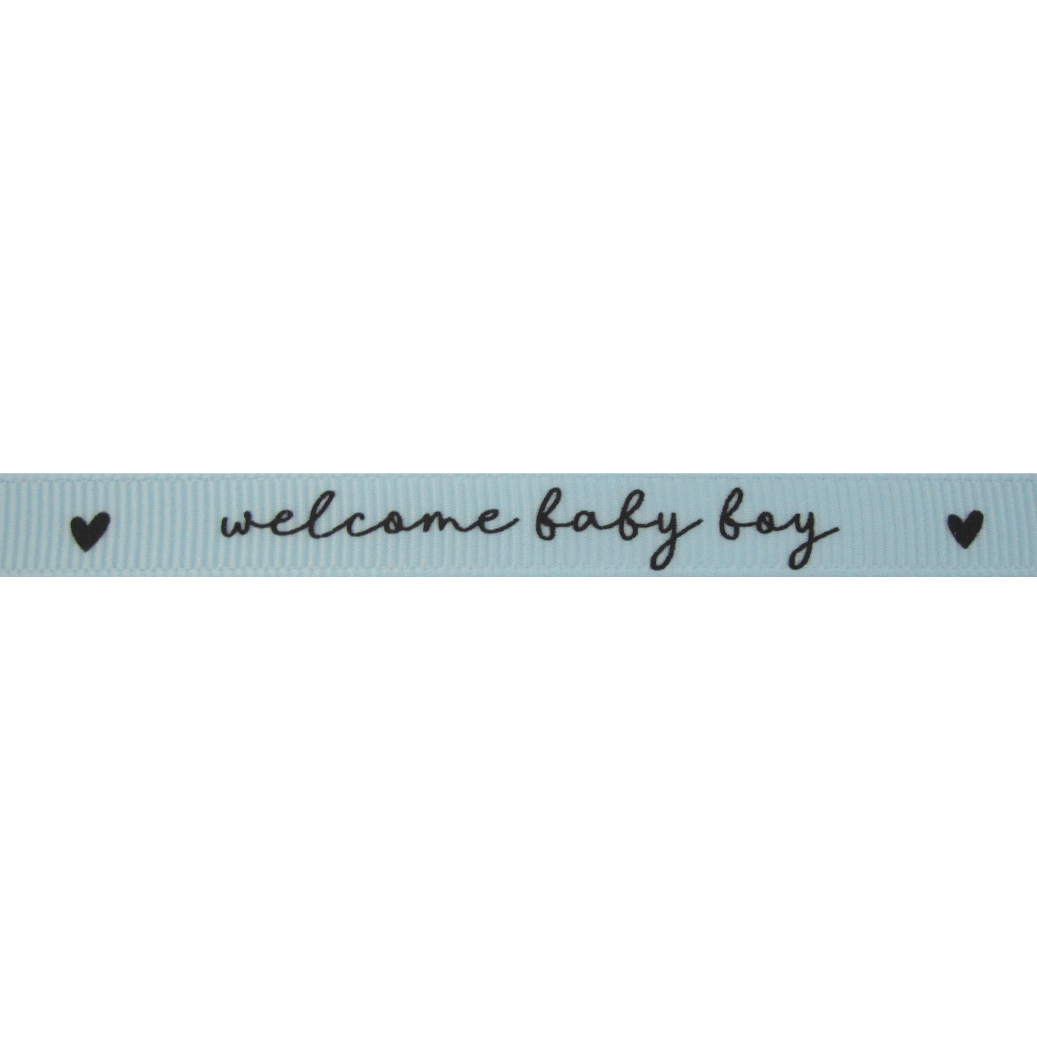Baby lint 10mm - Welcome Baby Boy Hartje Licht Blauw Zwart