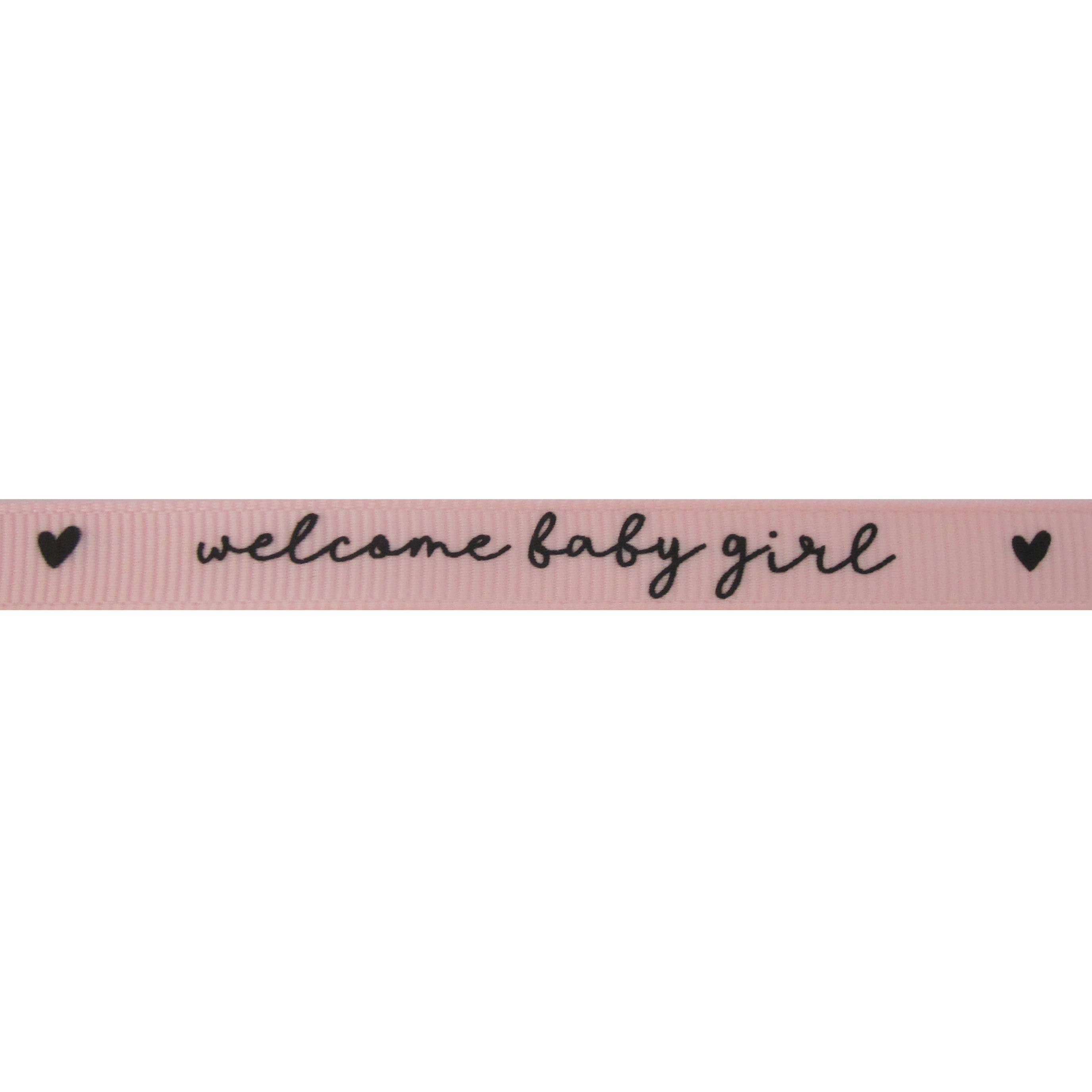 Baby Lint 10mm (rol 10 meter) - Welcome Baby Girl Hartje Licht Roze Zwart