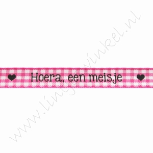 Baby Band 10mm (Rolle 22 Meter) - Hoera, een Meisje Fuchsia