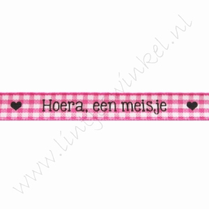 Baby Band 10mm (Rolle 22 Meter) - Hoera, een Meisje Fuchsia