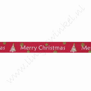 Kerstlint 10mm (rol 10 meter) - Merry Christmas Kerstboom Rood