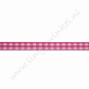 Geruit lint 6mm (rol 22 meter) - Pink