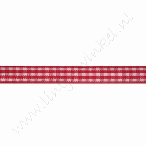 Geruit lint 10mm (rol 22 meter) - Rood