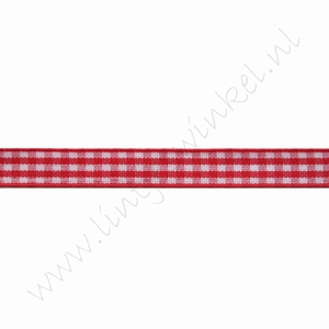 Geruit lint 10mm (rol 22 meter) - Rood