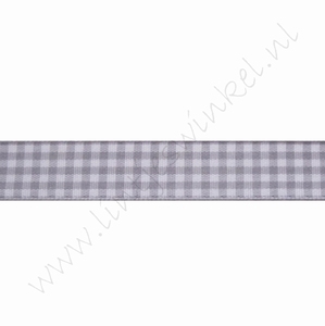 Geruit lint 16mm (rol 22 meter) - Grijs