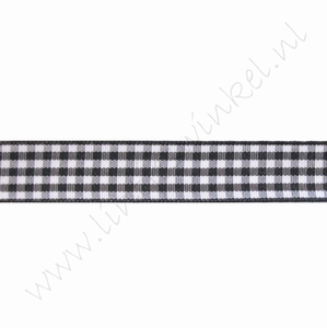 Geruit lint 16mm (rol 22 meter) - Zwart