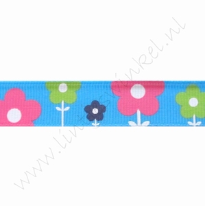 Lint bloemen 16mm (rol 22 meter) - Aqua Pink