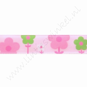 Lint bloemen 16mm (rol 22 meter) - Roze Pink