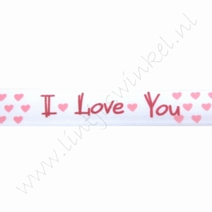 Satijnlint harten 16mm (rol 22 meter) - I Love You Hartjes