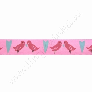 Satijnlint harten 16mm (rol 22 meter) - Lovebirds Pink