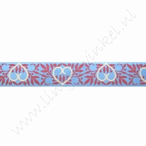 Satijnlint harten 16mm (rol 22 meter) - Blauw Rood