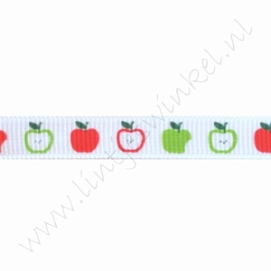 Ripsband Aufdruck 10mm (Rolle 22 Meter) - Apfel Rot Grün Weiß