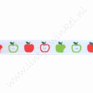 Lint met print 10mm (rol 22 meter) - Appels Rood Groen Wit