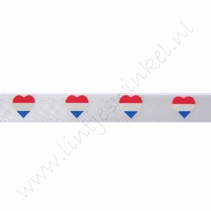Satijnlint Hollandia 10mm (rol 22 meter) - Hart Vlag Holland Wit