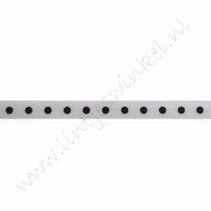 Satijnlint stip 6mm (rol 22 meter) - Wit Zwart