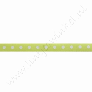 Satijnlint stip 6mm (rol 22 meter) - Neon Geel Wit