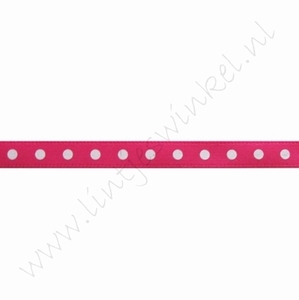 Satinband Punkte 6mm (Rolle 22 Meter) - Shocking Pink Weiß