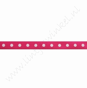 Satijnlint stip 6mm (rol 22 meter) - Shocking Pink Wit