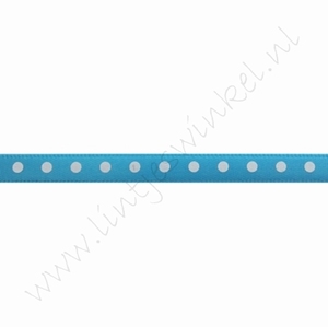Satinband Punkte 6mm (Rolle 22 Meter) - Aqua Weiß