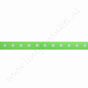 Satijnlint stip 6mm (rol 22 meter) - Neon Groen Wit