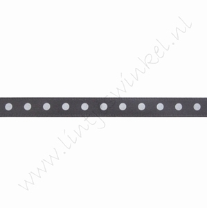 Satinband Punkte 6mm (Rolle 22 Meter) - Dunkel Grau Weiß