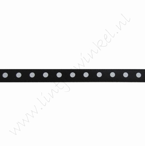 Satijnlint stip 6mm (rol 22 meter) - Zwart Wit