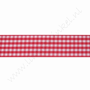 Geruit lint 22mm (rol 22 meter) - Rood
