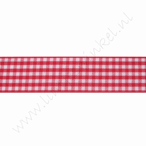 Geruit lint 22mm (rol 22 meter) - Rood