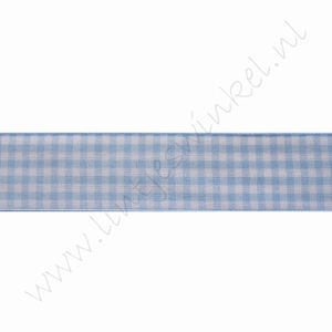 Geruit lint 22mm (rol 22 meter) - Licht Blauw