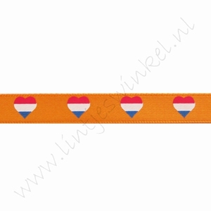 Satijnlint Hollandia 10mm (rol 22 meter) - Hart Vlag Holland Oranje