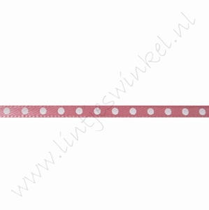 Satijnlint stip 3mm (rol 22 meter) - Antiek Roze Wit