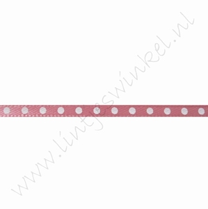 Satinband Punkte 3mm (Rolle 22 Meter) - Antik Rosa Weiß