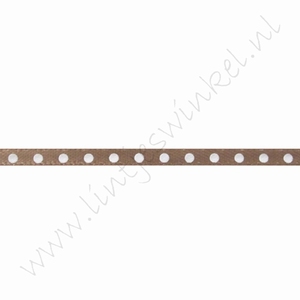 Satijnlint stip 3mm (rol 22 meter) - Taupe Wit