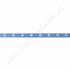 Satijnlint sterren 3mm (rol 22 meter) - Licht Blauw Wit
