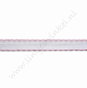 Ripsband Stickerei 10mm (Rolle 22 Meter) - Weiß Rosa