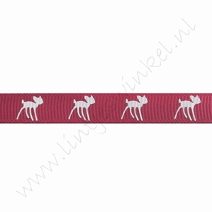 Lint met print 10mm (rol 22 meter) - Bambi Donker Roze