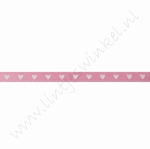 Satijnlint harten 3mm (rol 22 meter) - Roze Wit