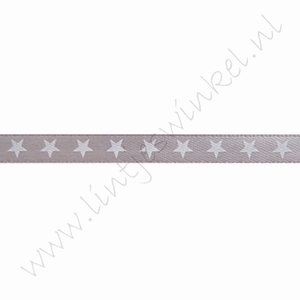Satijnlint sterren 6mm (rol 22 meter) - Zilver Grijs Wit