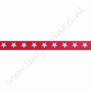Satinband Sterne 6mm (Rolle 22 Meter) - Rot Weiß