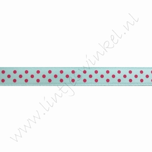 Satijnlint stip 10mm (rol 22 meter) - Turquoise Pink