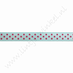 Satijnlint stip 10mm (rol 22 meter) - Turquoise Pink