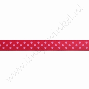 Satijnlint stip 10mm (rol 22 meter) - Rood Roze