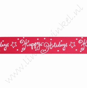 Kerstlint 16mm (rol 22 meter) - Happy Holidays Rood