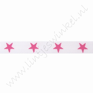 Ripsband Sterne 10mm (Rolle 22 Meter) - Weiß Fuchsia