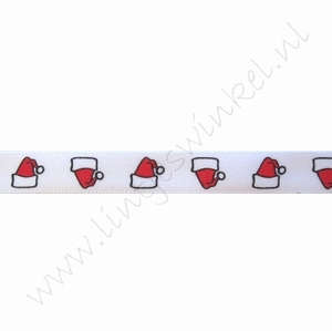 Kerstlint Satijn 10mm (rol 22 meter) - Kerstmuts Rood