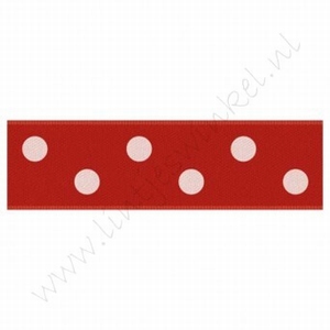Satinband Punkte 22mm (Rolle 22 Meter) - Rot Weiß